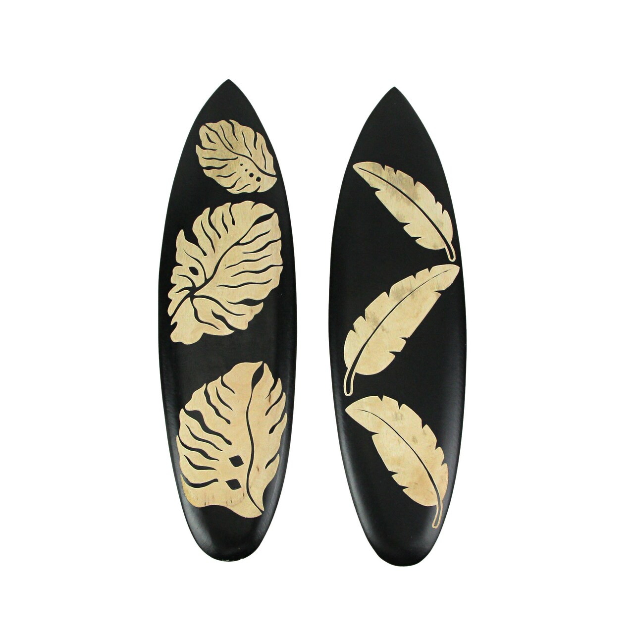 Set / 2 Hand Crafted Wooden Tropical Leaf Surfboard Decorative Wall Hangings 20"